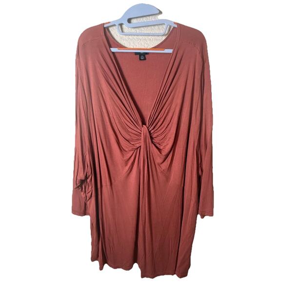 Ellos Plus 5X 38/40 Coral Orange Twist V Neck 3/4 Sleeve Knit Shirt Tunic Top - Picture 1 of 7